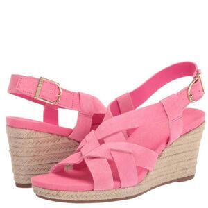 Cole Haan Crystal Wedge Leather Espadrille Strap Sandal, Pink, Size 9, NWOB
